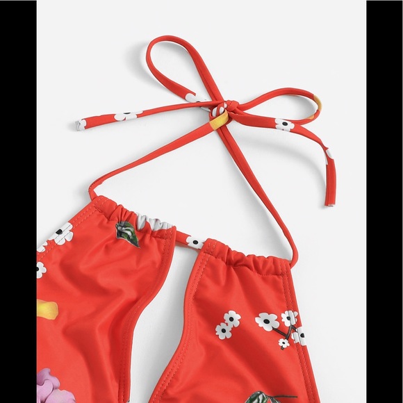 Floral Print Halter Top & Side Tie Bikini Set - Picture 3 of 6